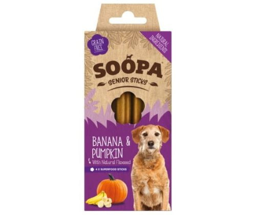 Banán, Sütőtök és Lenmag Dental Sticks Idősödő Kutyáknak 100 g (Soopa)