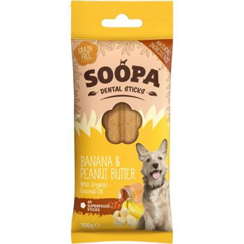 Banán és Földimogyoróvajas Dental Sticks 100 g (Soopa)