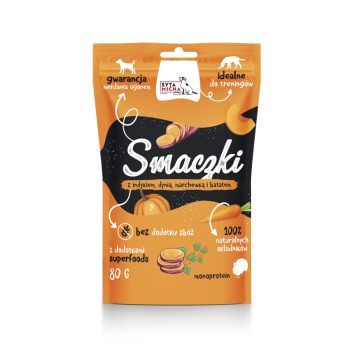   Jutalomfalat pulykával, sütőtökkel, sárgarépával és édesburgonyával 80 g (Syta Micha)