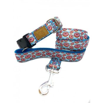   Rózsaszín fánk Nyakörv és Póráz szett (műanyag csattal)