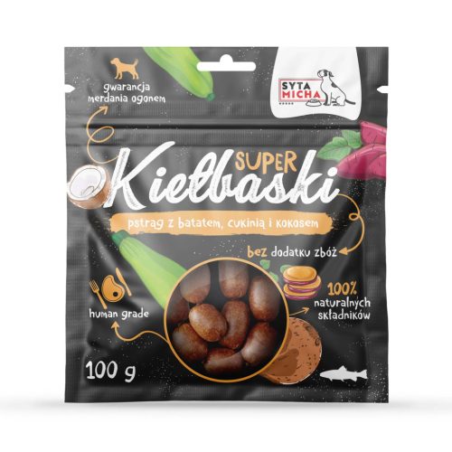 Apró kolbászkák - pisztránggal - Édesburgonyával, Cukkinivel és Kókusszal 100 g (Syta Micha)