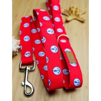   Piros Vasmacska mintás póráz 2.5 cm széles (műanyag csattal)