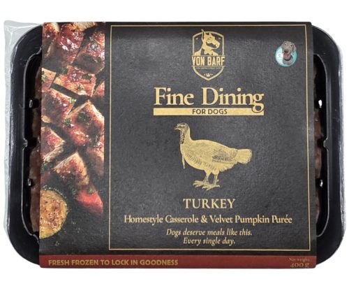 Von Barf Fine Dining Párolt Menü – Pulyka & Sütőtök 400 g