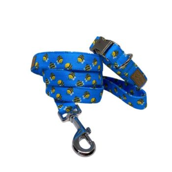   Méhecske mintás póráz 2 cm széles - S méret - (műanyag csattal)