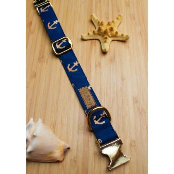   Kék Vasmacska mintás nyakörv 2.5 cm széles - L méret - (műanyag csattal)