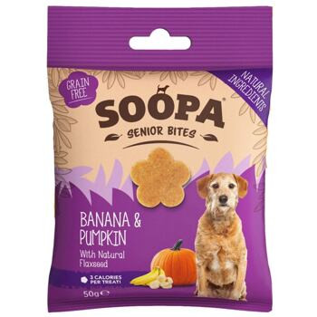   Banán, Sütőtök és Lenmag Jutalomfalat Idős Kutyáknak 50 g (Soopa)